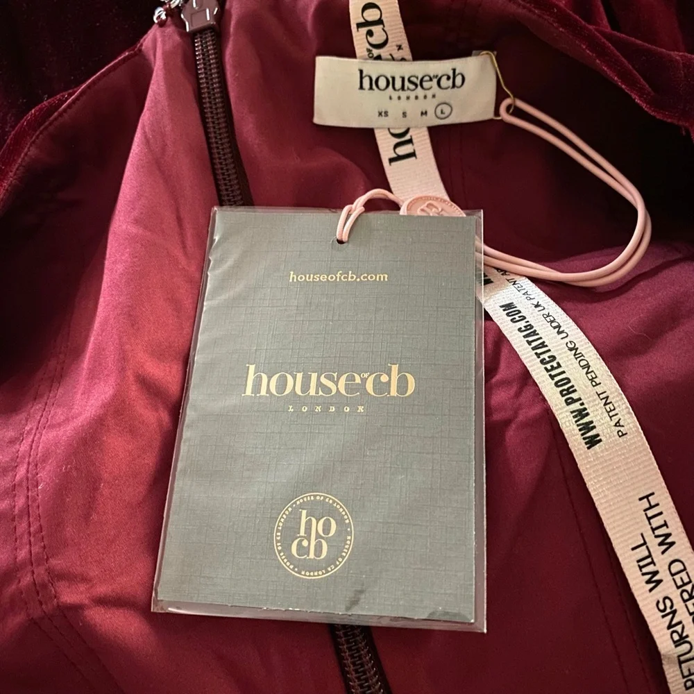 NEW House of CB Solaine Velvet Dress Wine Large